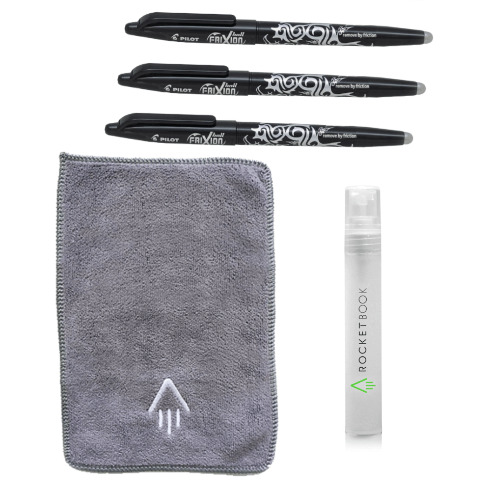 Pilot Frixion Pen 3 Pack For Rocketbook in Black + Spray Bottle + Microfibre Cloth - Rocketbook Australia