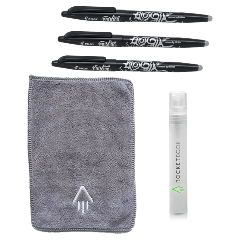 Pilot Frixion Pen 3 Pack For Rocketbook in Black + Spray Bottle + Microfibre Cloth - Rocketbook Australia