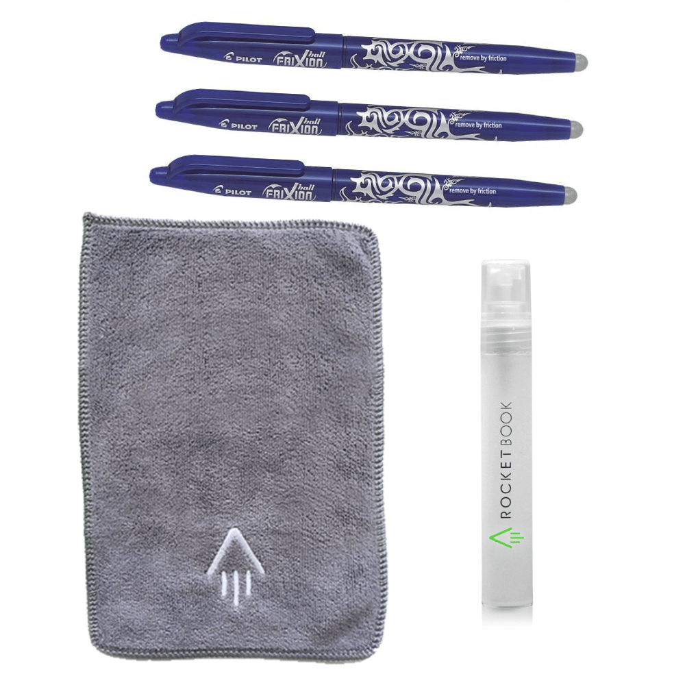 Pilot Frixion Pen 3 Pack For Rocketbook in Blue + Spray Bottle + Microfibre Cloth - Rocketbook Australia