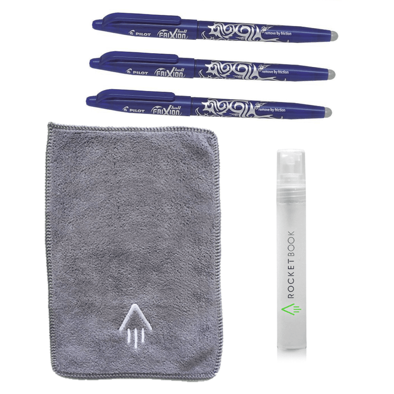 Pilot Frixion Pen 3 Pack For Rocketbook in Blue + Spray Bottle + Microfibre Cloth - Rocketbook Australia